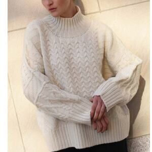 Sayaka Davis 100% Wool Fisherman Cableknit Sweater High Neck Size XS/Small